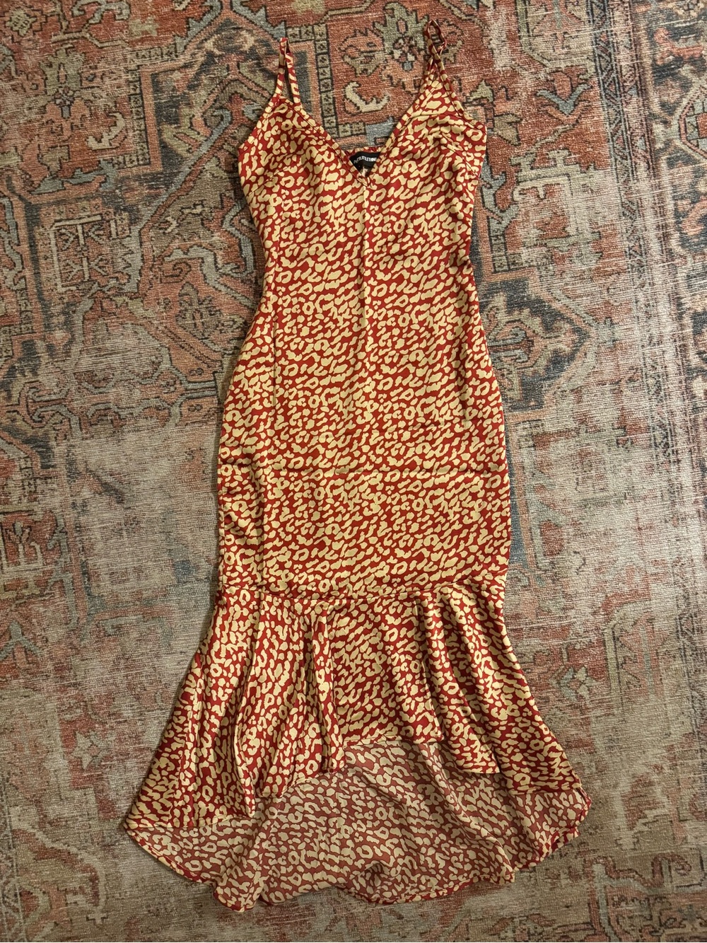 High-low mermaid Dress in Rust and Cream Leopard Print - very sexy & feminine!